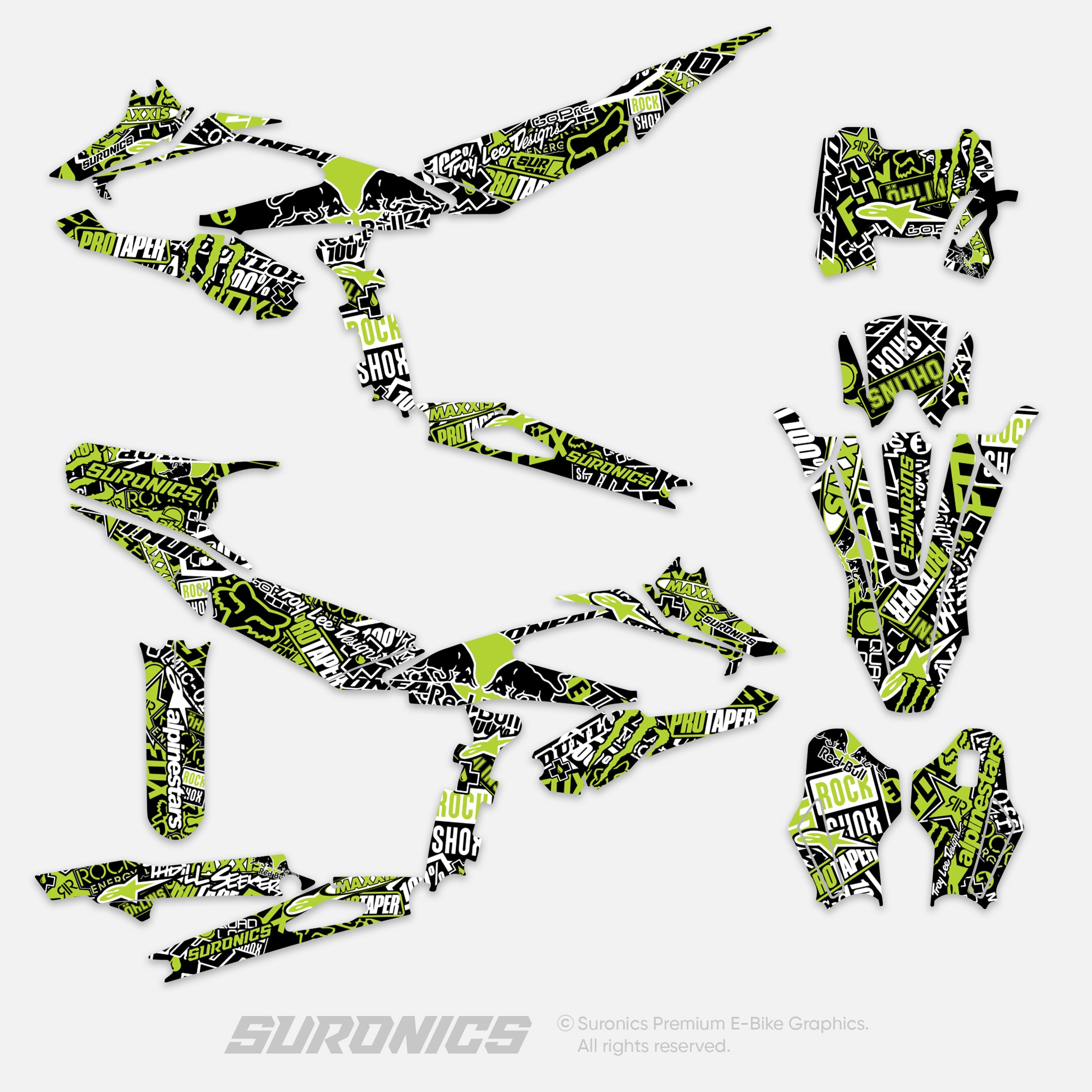 STIKCY BLACK GREEN Surron Hyper Bee Graphics kit