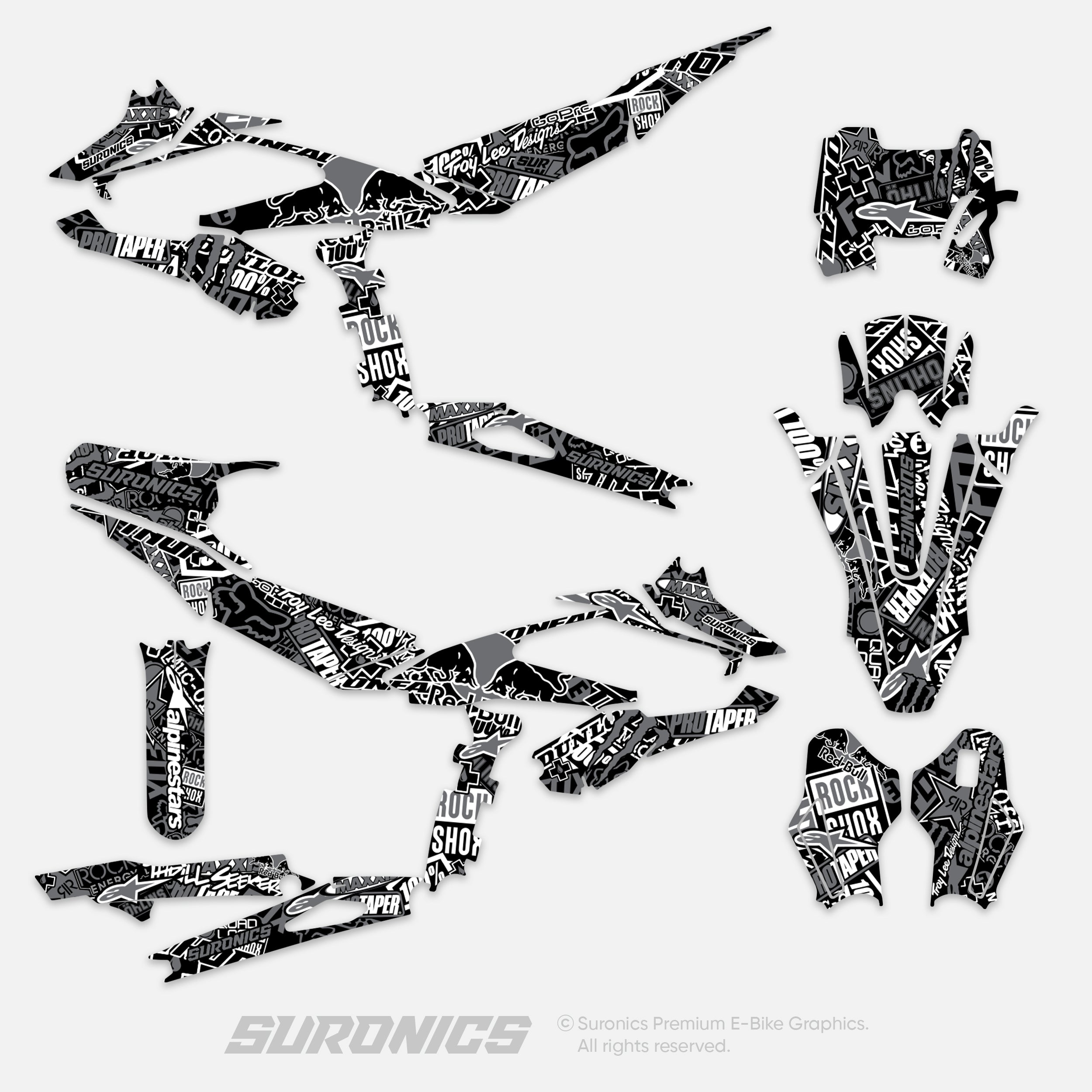 STIKCY BLACK GREY Surron Hyper Bee Graphics kit