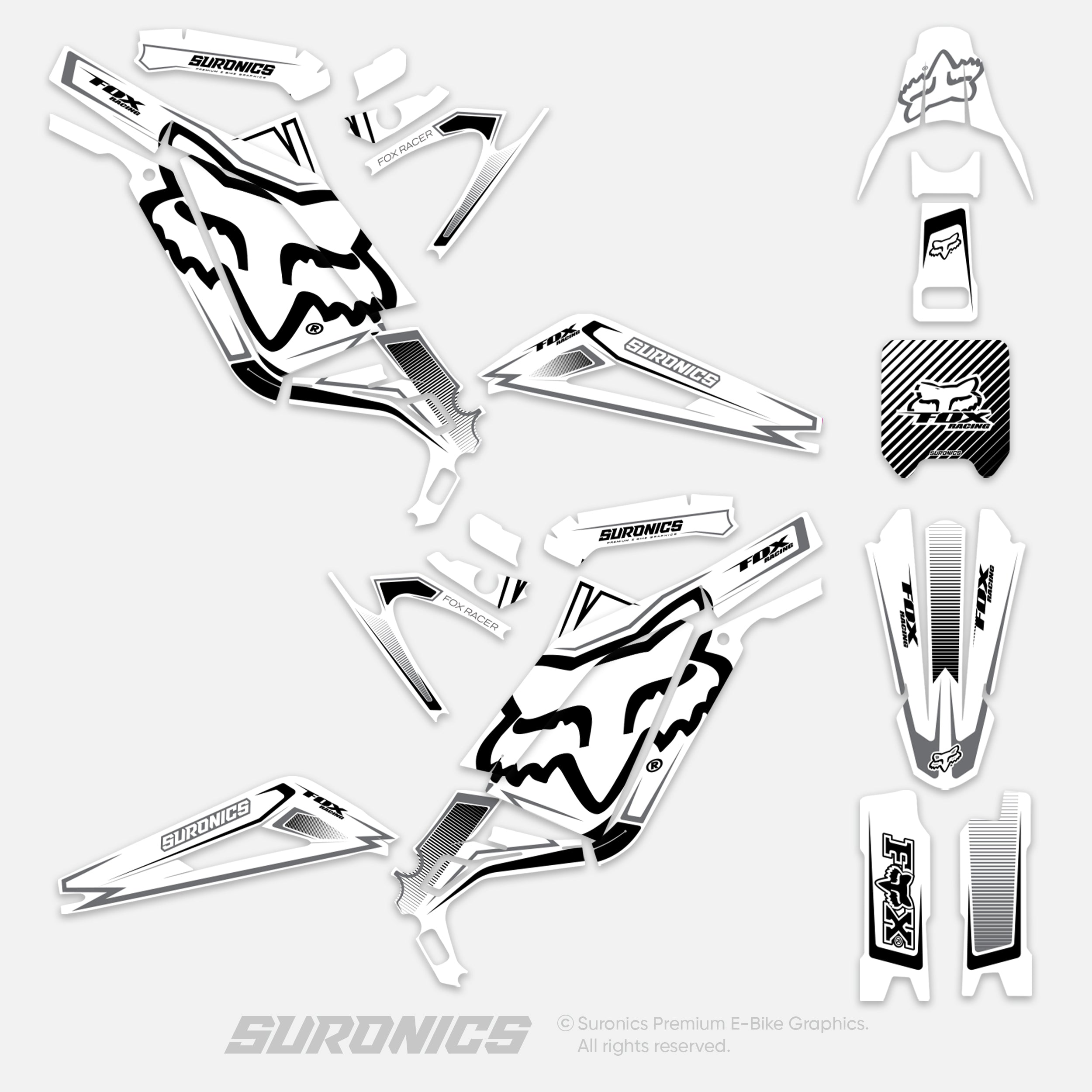 FOX RACER WHITE BLACK Surron Light Bee Graphics kit
