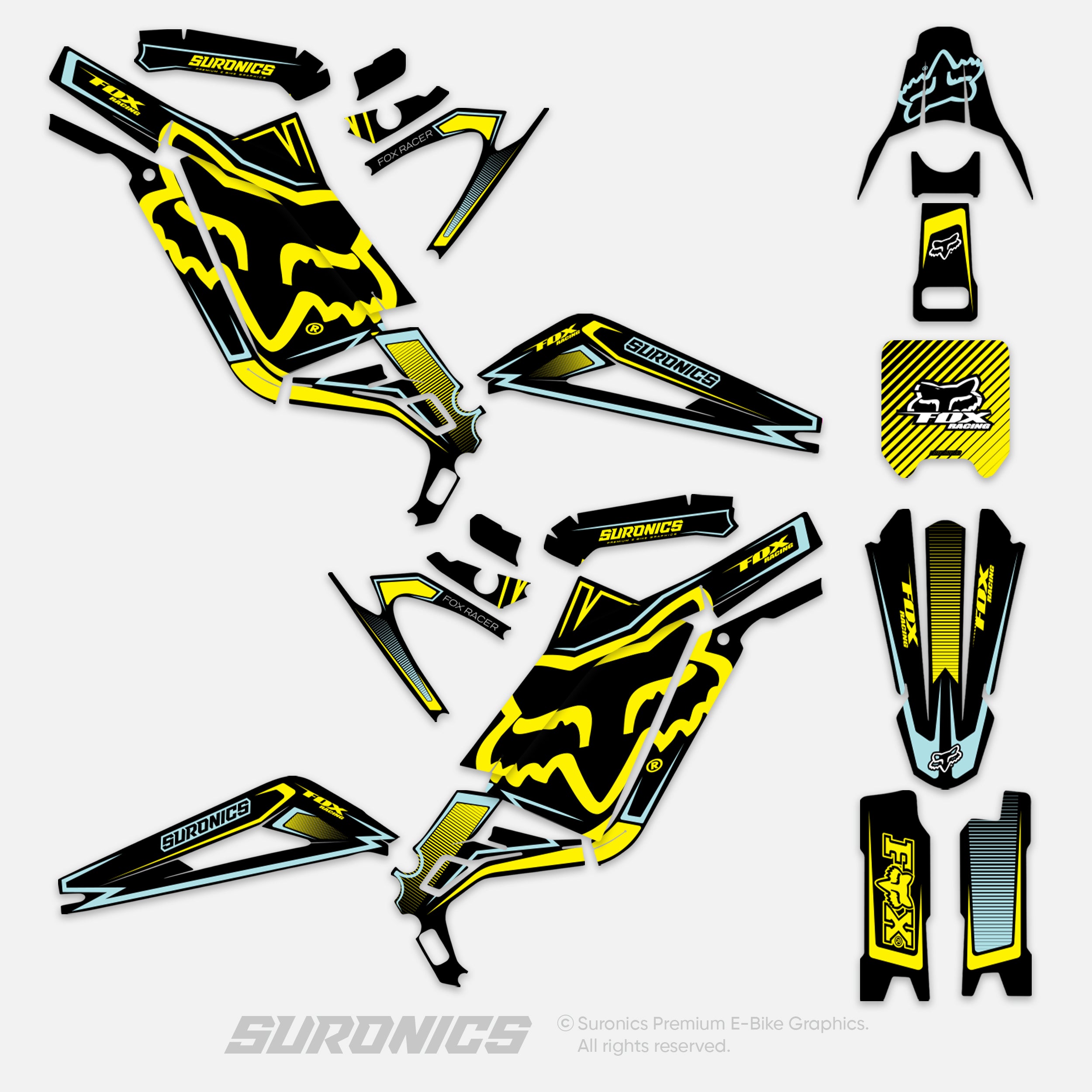 FOX RACER BLACK YELLOW Surron Light Bee Graphics kit