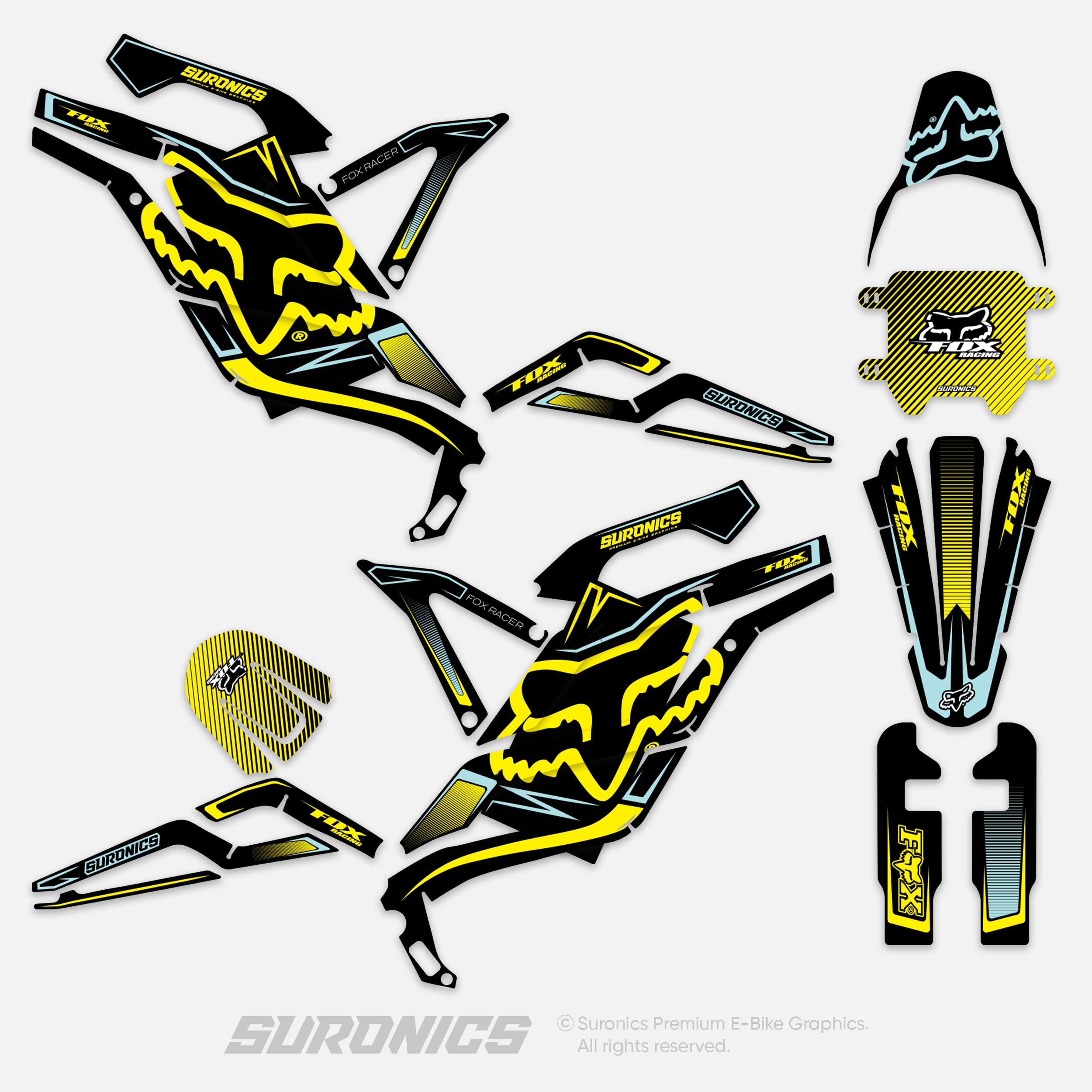 FOX RACER BLACK YELLOW Ventus One Graphics kit