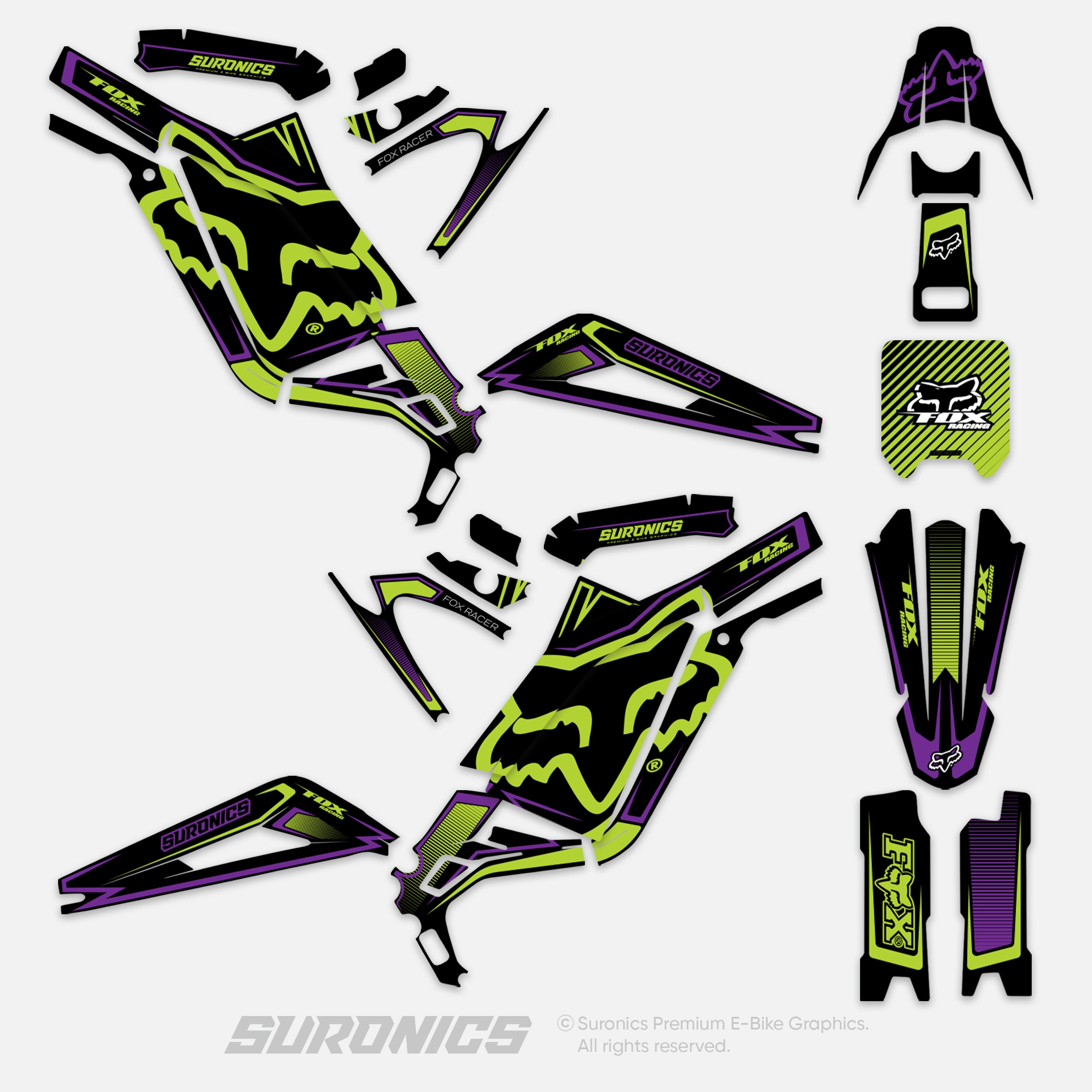 FOX RACER BLACK GREEN Surron Light Bee Graphics kit