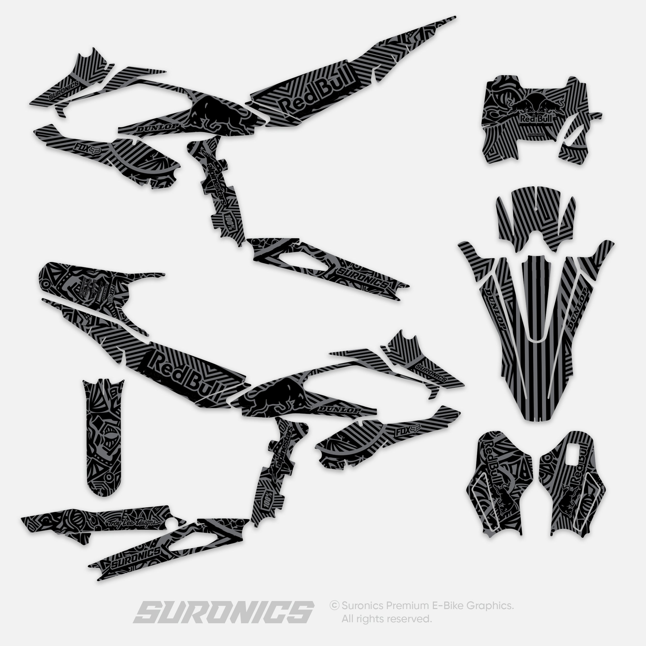 RACE ART BLACK GREY Surron Hyper Bee Graphics kit
