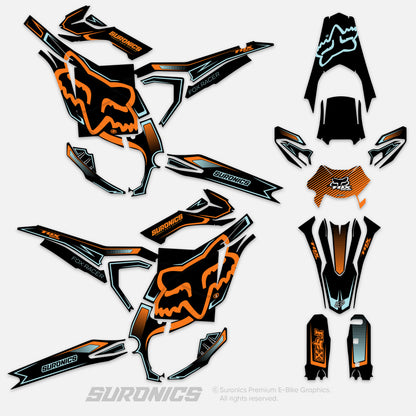 FOX RACER BLACK ORANGE Surron Ultra Bee Graphics kit