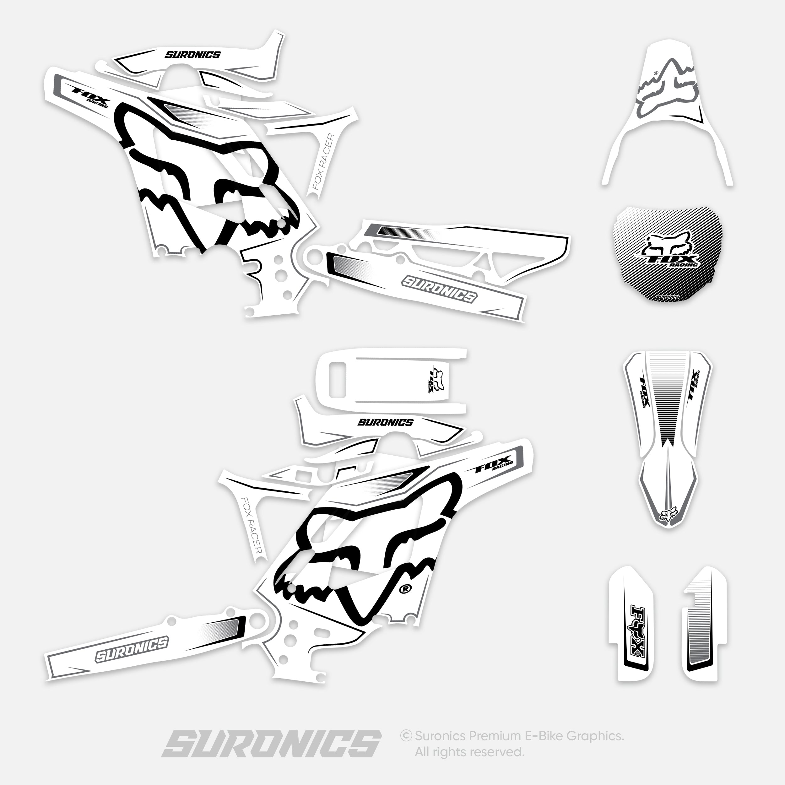 FOX RACER WHITE BLACK Eride Pro Mini R Graphics kit