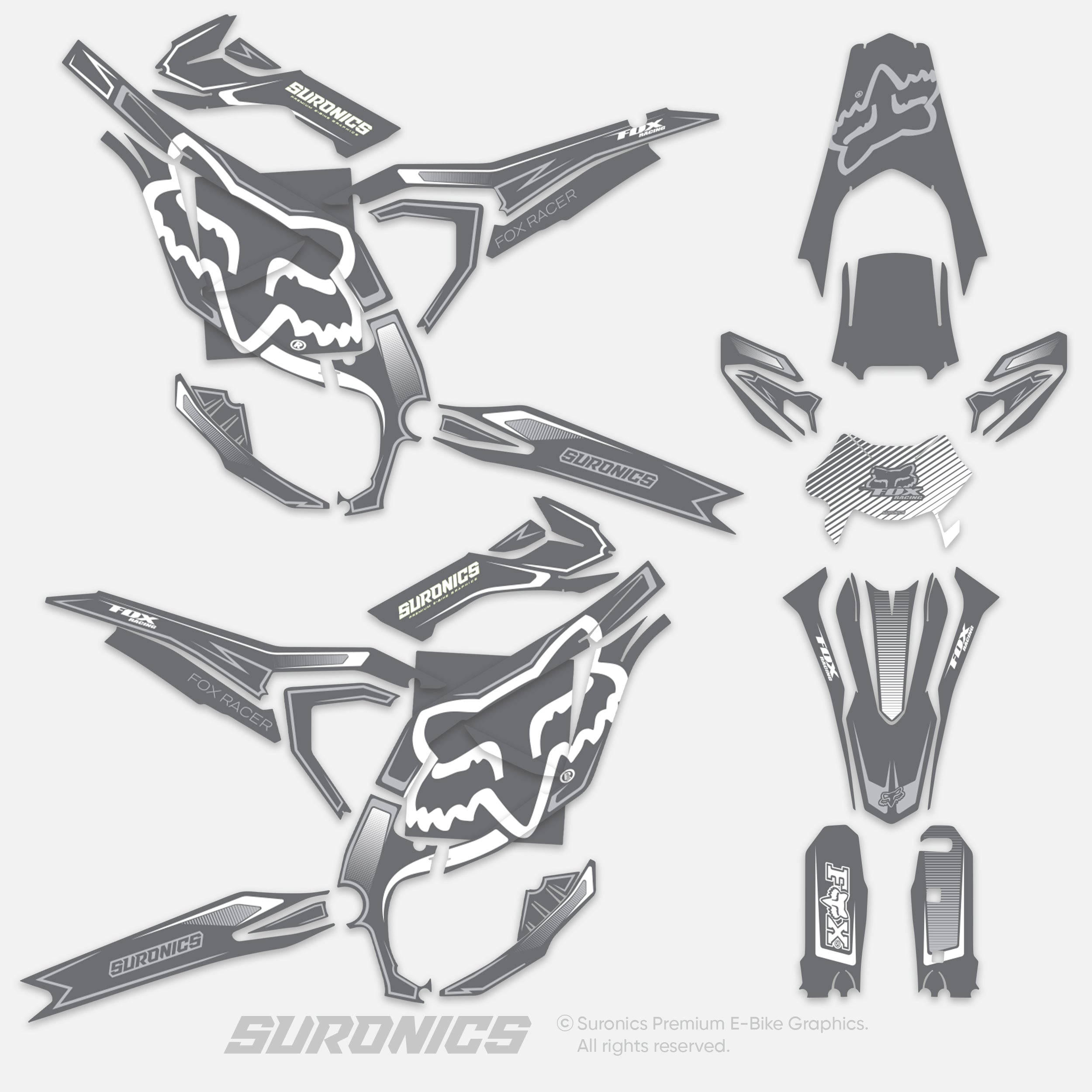FOX RACER GREY WHITE Surron Ultra Bee Graphics kit