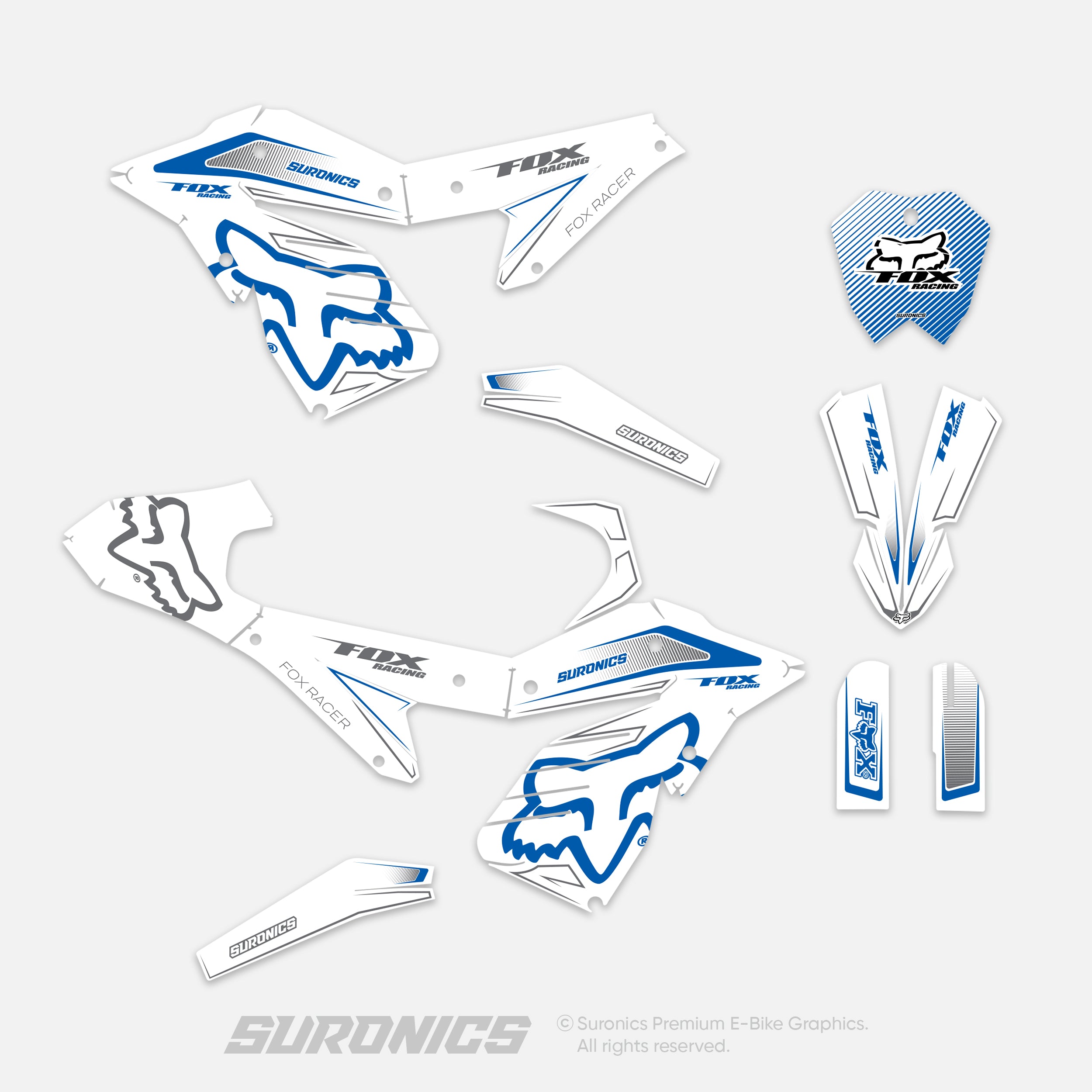 FOX RACER WHITE BLUE ETM RTR Graphics kit