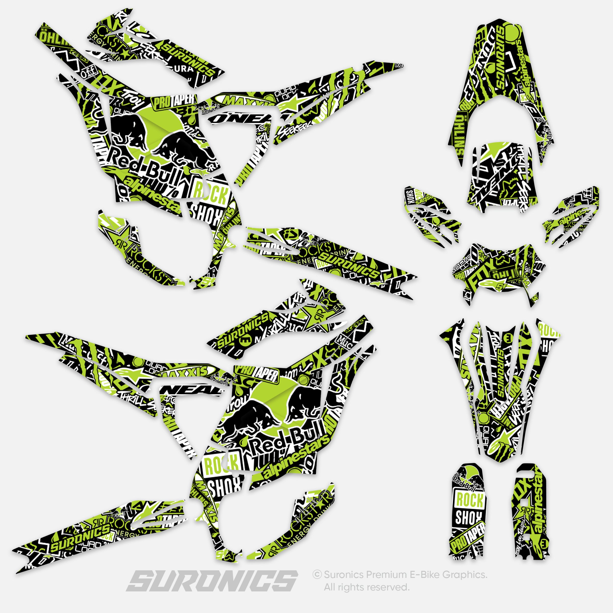 STICKY BLACK GREEN Surron Ultra Bee Graphics kit