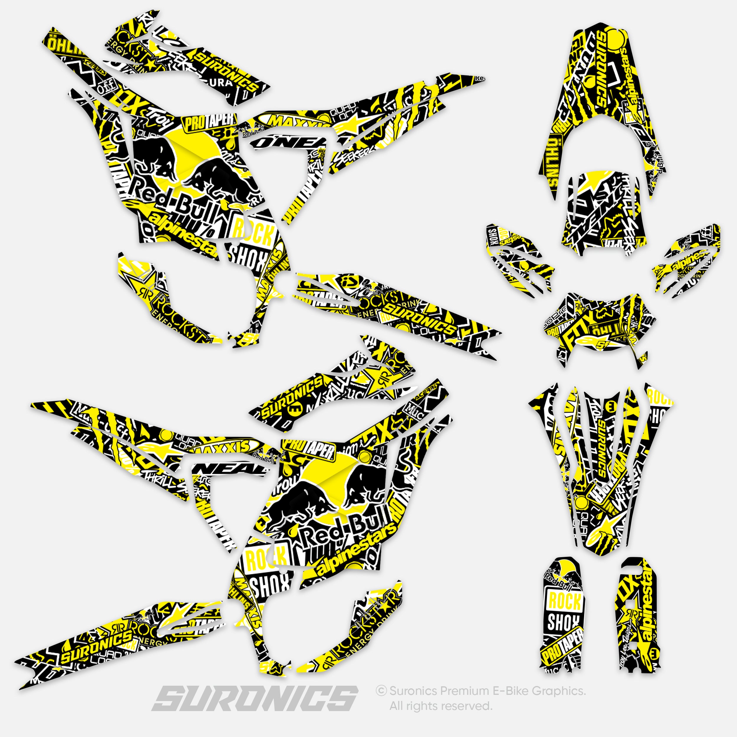 STICKY BLACK YELLOW Surron Ultra Bee Graphics kit