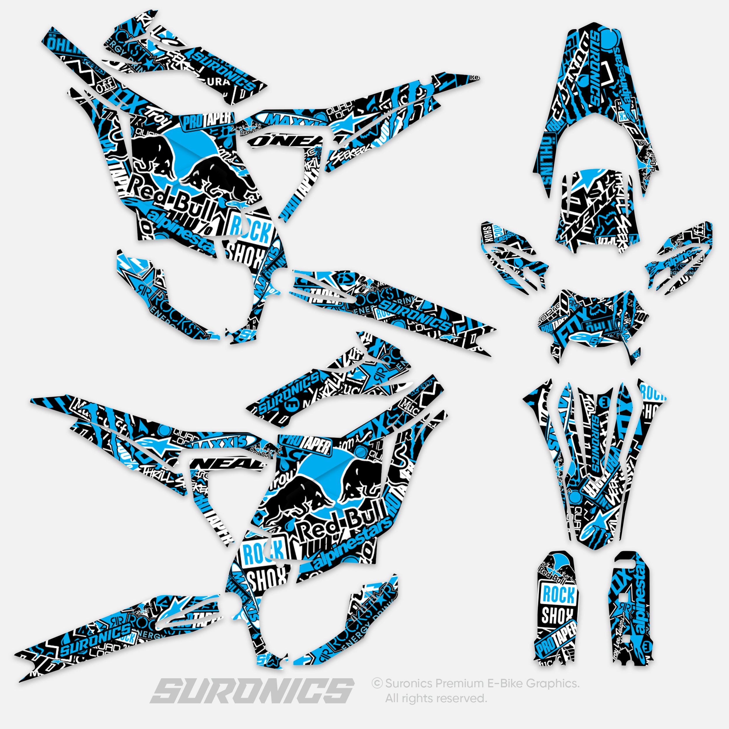 STICKY BLACK CYAN Surron Ultra Bee Graphics kit