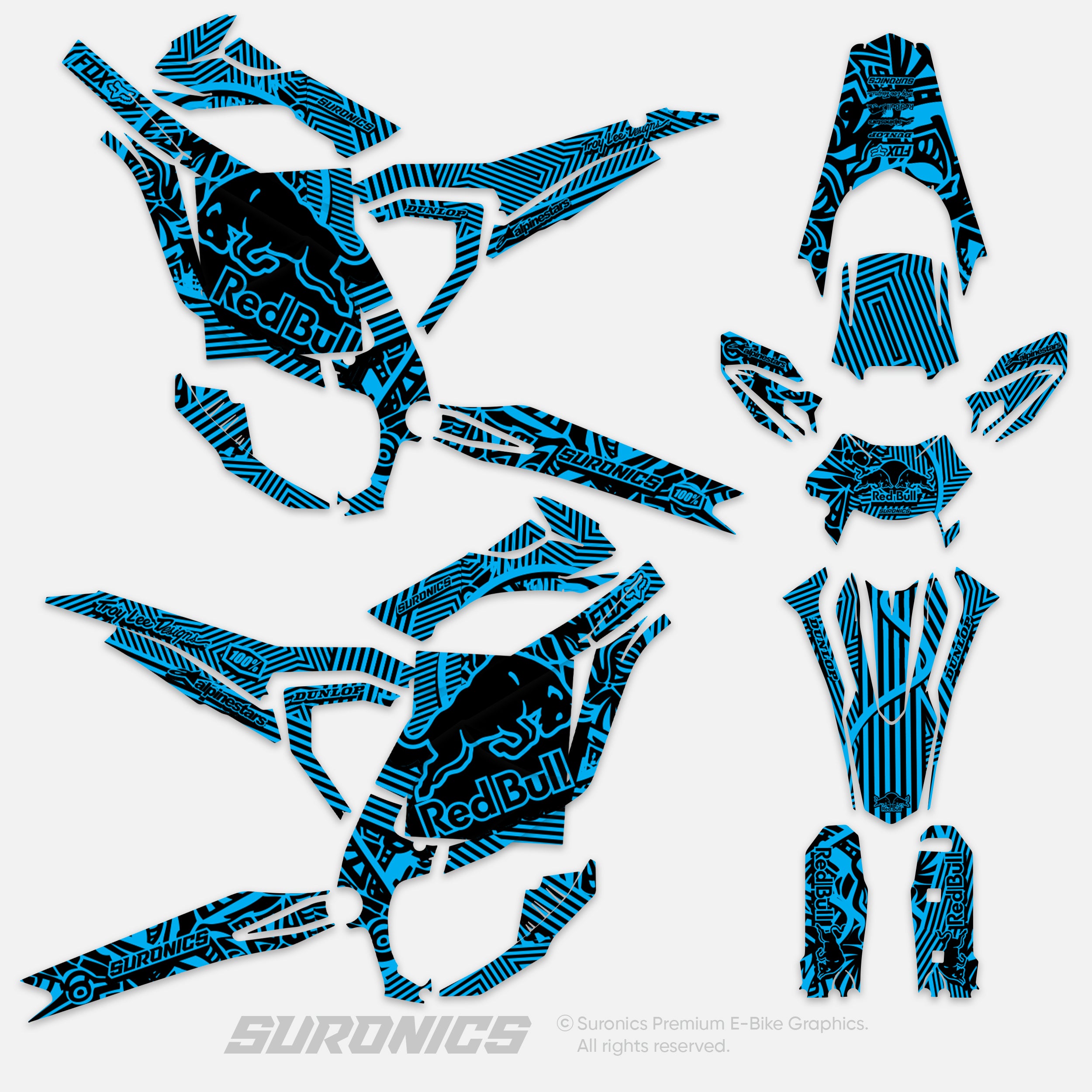 RACE ART BLACK CYAN Surron Ultra Bee Graphics kit